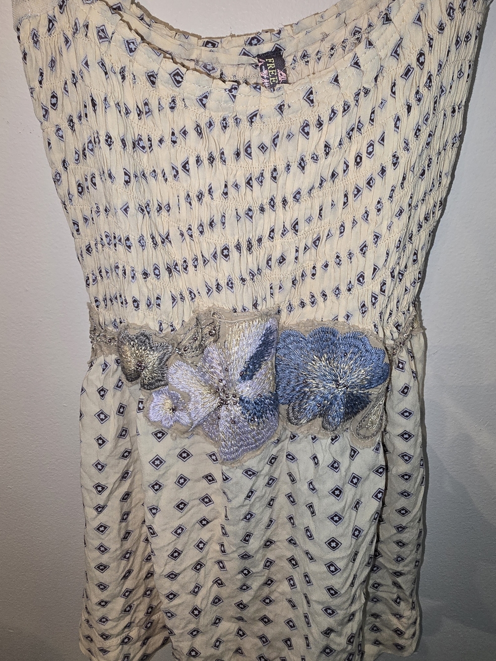 Free People Cream and Blue Embroidered Tank Top - Picture 3 of 4